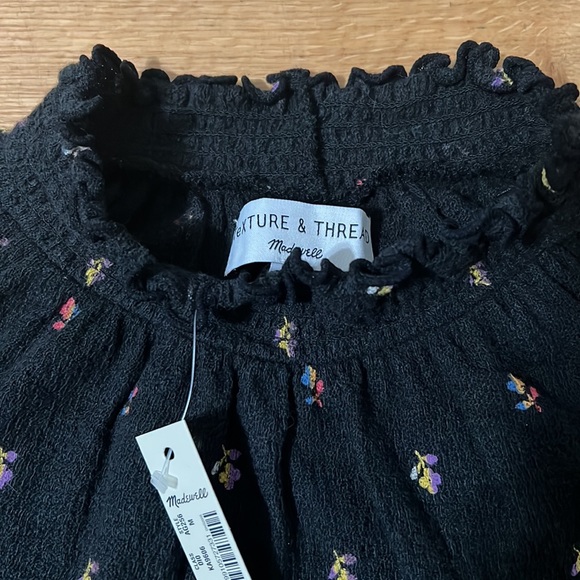 Madewell Texture & Thread Ruffled Mockneck Top in Rainbow Buds /Black Medium NWT - Picture 5 of 5